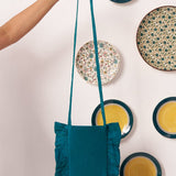 Teal Ruffled Shimmer Fabric Pouch Bag - Western Era for women
