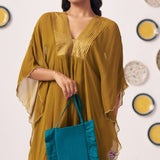Teal Ruffled Shimmer Fabric Pouch Bag - Western Era for women