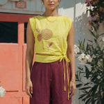 Top In Bottom Side Knot With Front Embroidery Design - Western Era Tops for women