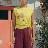 Top In Bottom Side Knot With Front Embroidery Design - Western Era Tops for women