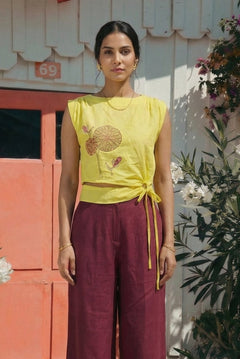 Top In Bottom Side Knot With Front Embroidery Design - Western Era Tops for women