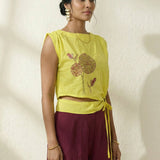 Top In Bottom Side Knot With Front Embroidery Design - Western Era Tops for women