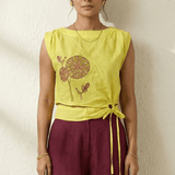 Top In Bottom Side Knot With Front Embroidery Design - Western Era Tops for women