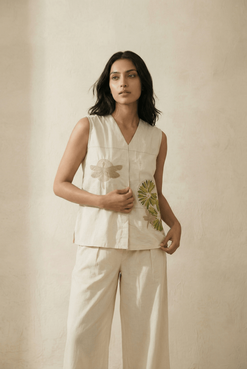 Top In Box Pleat with Embroidery Design