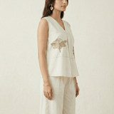 Top In Box Pleat with Embroidery Design - Western Era Tops for women