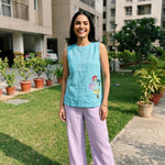 Turquois Blue Embroidered Details Embroidered Sleeveless A - Line Top - Western Era Tops for women