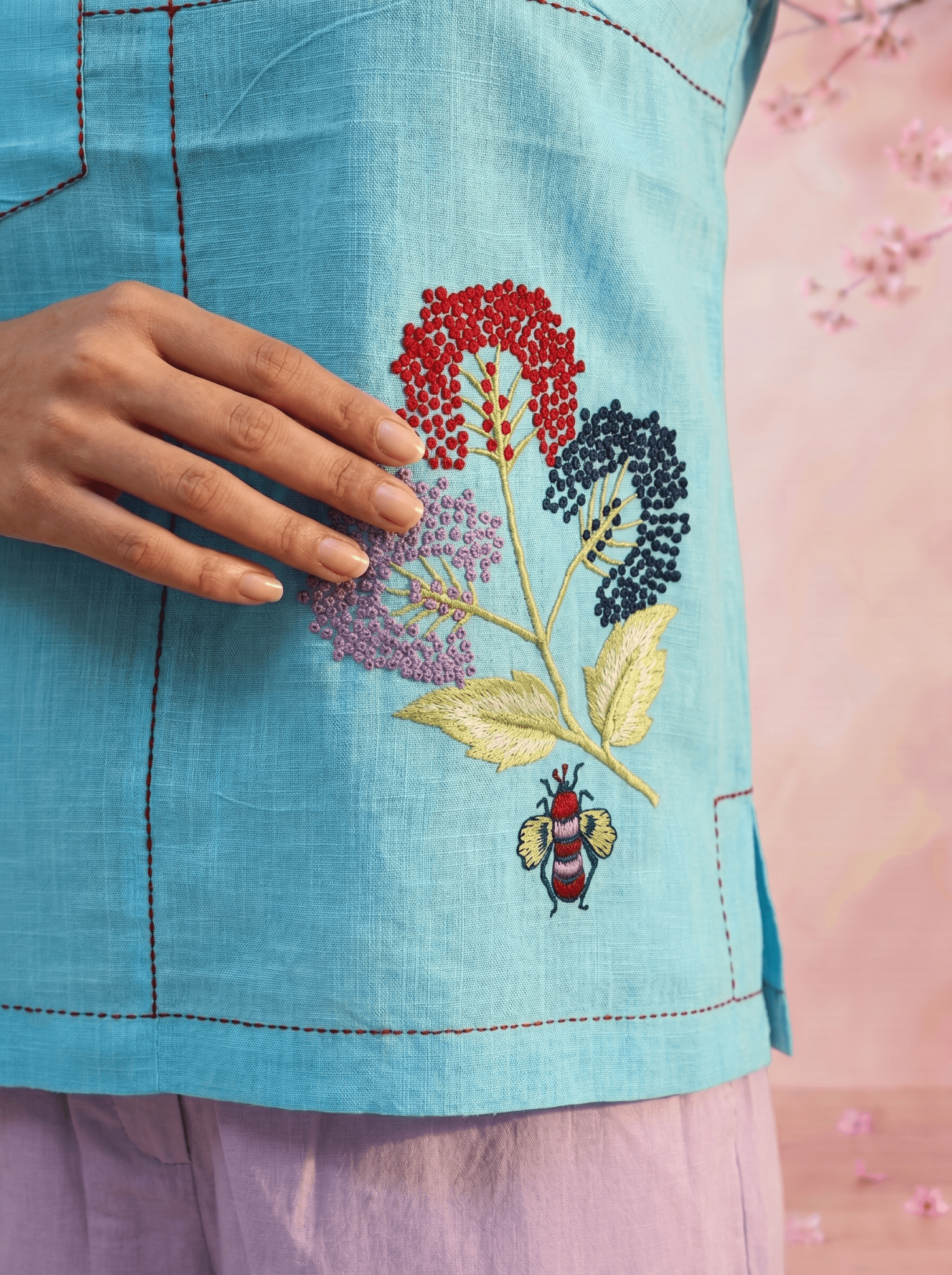 Turquois Blue Embroidered Details Embroidered Sleeveless A - Line Top - Western Era Tops for women