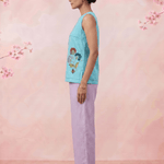 Turquois Blue Embroidered Details Embroidered Sleeveless A - Line Top - Western Era Tops for women