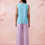 Turquois Blue Embroidered Details Embroidered Sleeveless A - Line Top - Western Era Tops for women