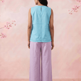 Turquois Blue Embroidered Details Embroidered Sleeveless A - Line Top - Western Era Tops for women
