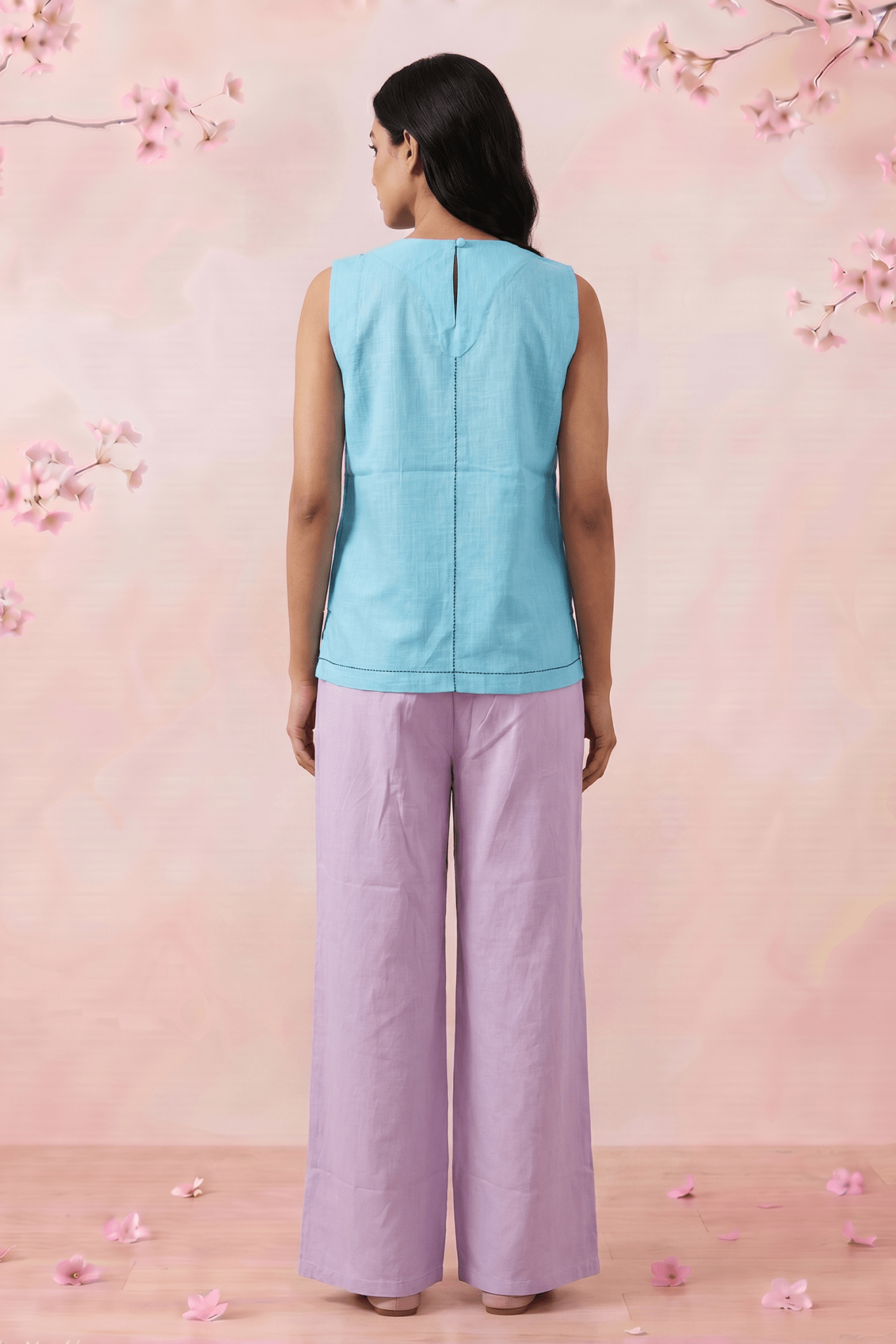 Turquois Blue Embroidered Details Embroidered Sleeveless A - Line Top - Western Era Tops for women