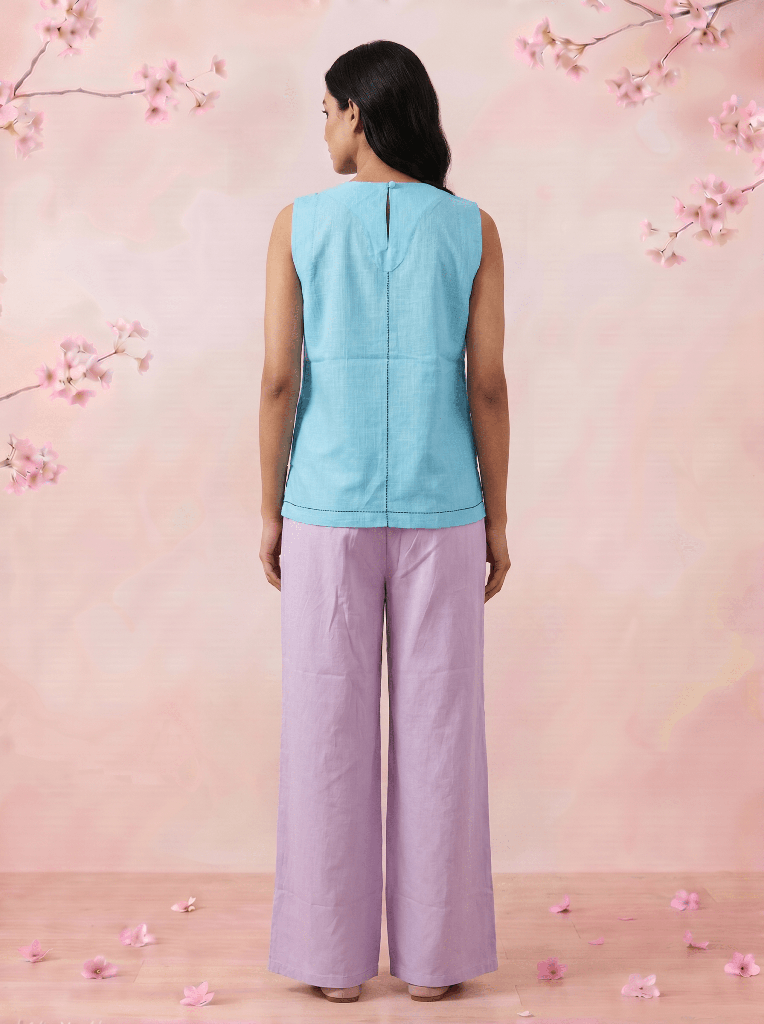 Turquois Blue Embroidered Details Embroidered Sleeveless A - Line Top - Western Era Tops for women