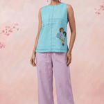Turquois Blue Embroidered Details Embroidered Sleeveless A - Line Top - Western Era Tops for women