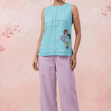 Turquois Blue Embroidered Details Embroidered Sleeveless A - Line Top - Western Era Tops for women