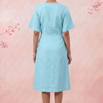 Turquoise Cotton Shirt Midi Dress Featuring Buttoned Waist Cutout Midi Dress - Western Era Dresses for women