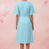 Turquoise Cotton Shirt Midi Dress Featuring Buttoned Waist Cutout Midi Dress - Western Era Dresses for women