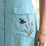 Turquoise Cotton Shirt Midi Dress Featuring Buttoned Waist Cutout Midi Dress - Western Era Dresses for women