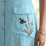 Turquoise Cotton Shirt Midi Dress Featuring Buttoned Waist Cutout Midi Dress - Western Era Dresses for women