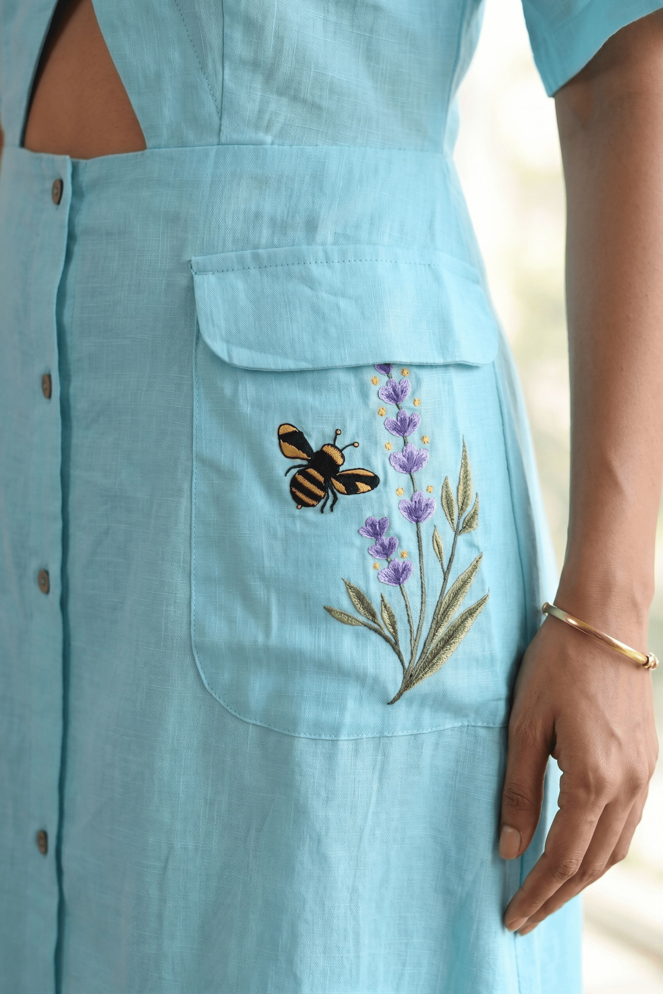 Turquoise Cotton Shirt Midi Dress Featuring Buttoned Waist Cutout Midi Dress - Western Era Dresses for women