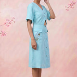 Turquoise Cotton Shirt Midi Dress Featuring Buttoned Waist Cutout Midi Dress - Western Era Dresses for women