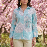 Turquoise Floral Shirt With Front Pocket Co - ord Set - Western Era Co - ord set for women
