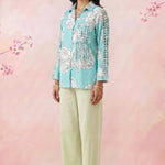 Turquoise Floral Shirt With Front Pocket Co - ord Set - Western Era Co - ord set for women