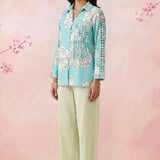 Turquoise Floral Shirt With Front Pocket Co - ord Set - Western Era Co - ord set for women