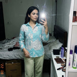 Turquoise Floral Shirt With Front Pocket Co - ord Set - Western Era Co - ord set for women