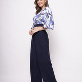 V Neck Blue Printed Linen Top - Western Era Tops for women