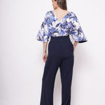 V Neck Blue Printed Linen Top - Western Era Tops for women