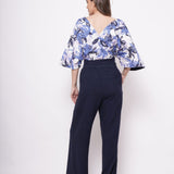 V Neck Blue Printed Linen Top - Western Era Tops for women