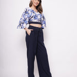 V Neck Blue Printed Linen Top - Western Era Tops for women