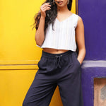 V Neck Blue Yarn Dyed Casual Top - Western Era Tops for women