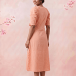 V - Neck Fit & Flare With Front Bow & Puff Sleeve Midi Dress - Western Era Dresses for women