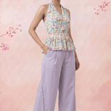 V - Neck Pleated Floral Print Flare Top - Western Era Tops for women