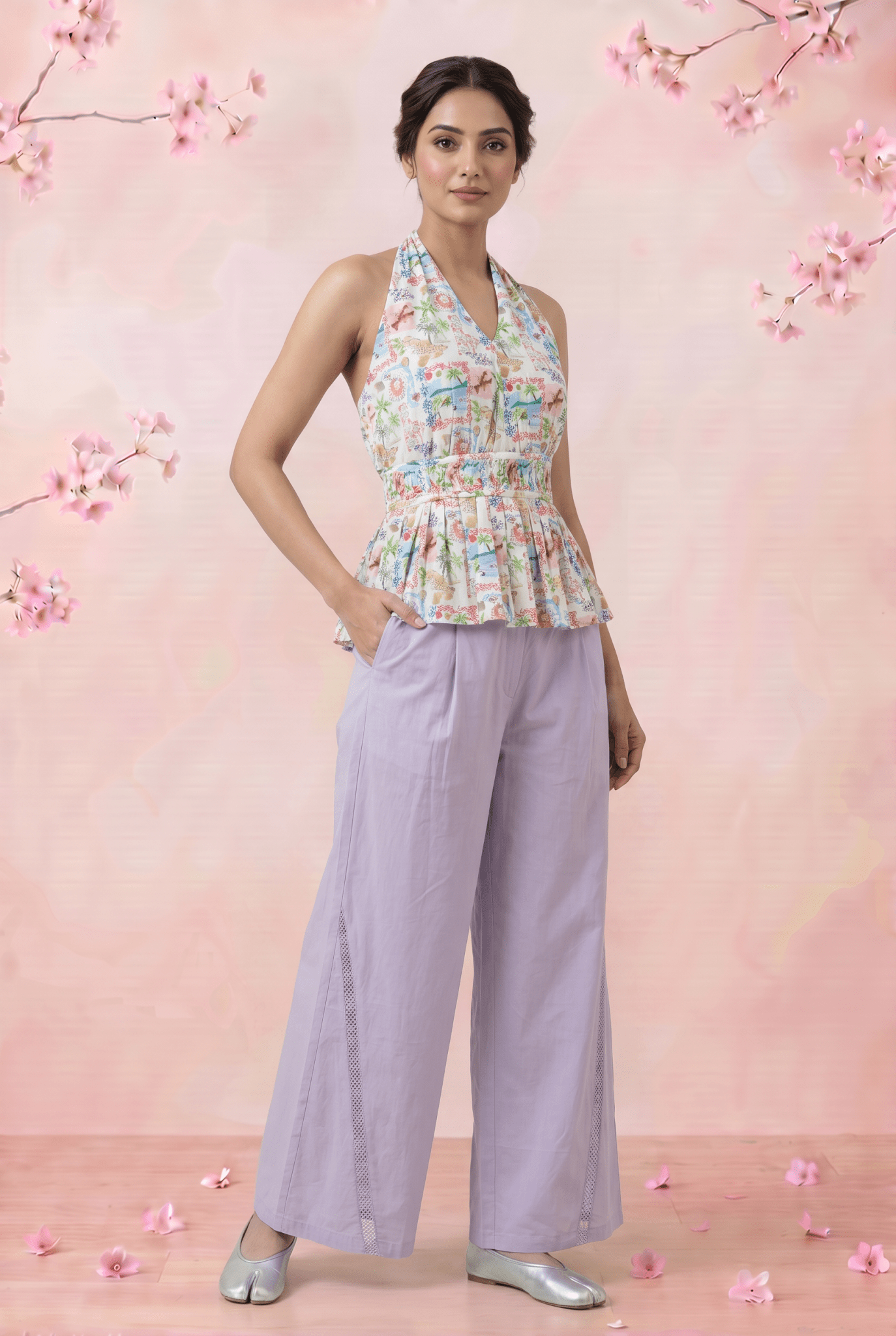 V - Neck Pleated Floral Print Flare Top - Western Era Tops for women
