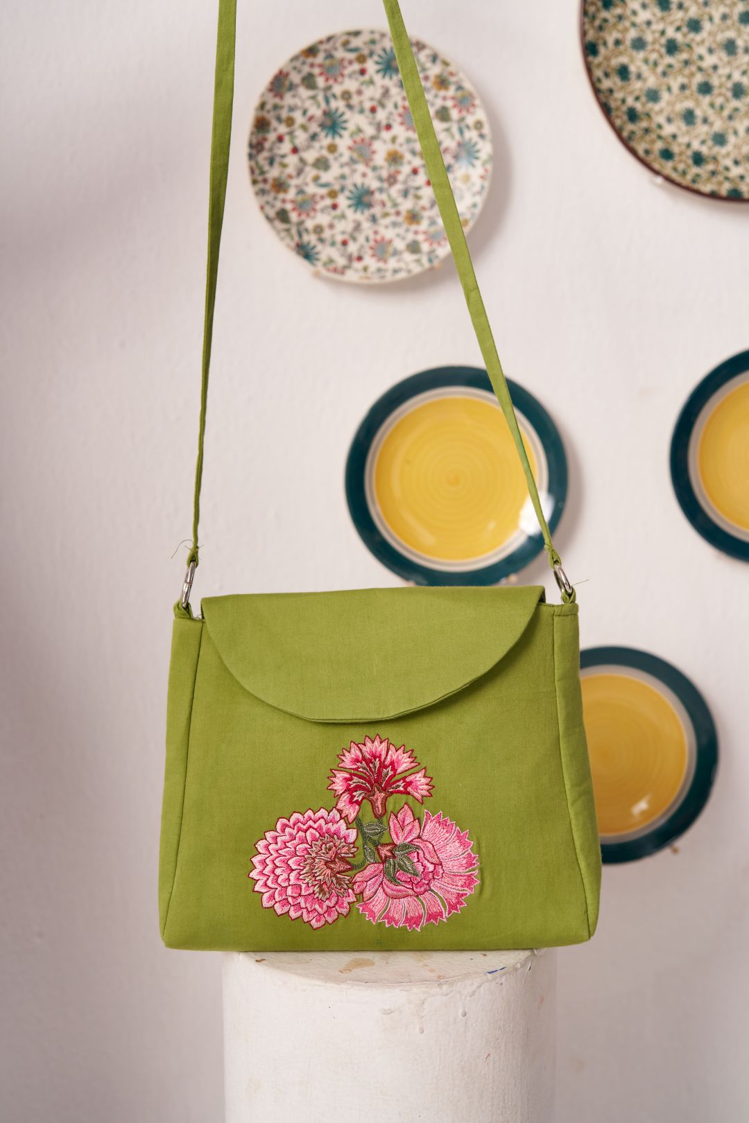 Velina Floral embroidered green bag - Western Era Bags for women