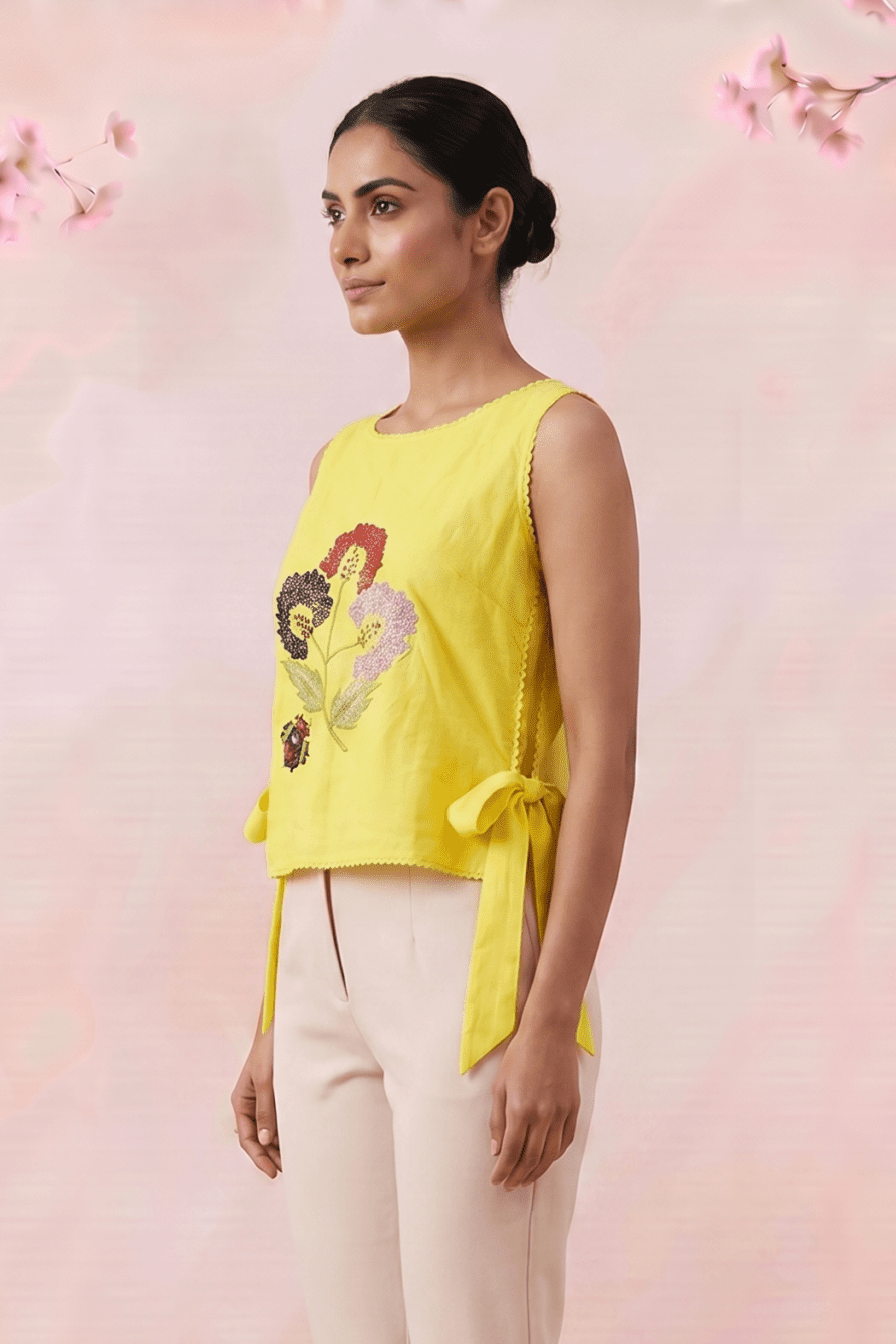 Versatile Overtop Delicate Floral Embroidery With Side Knot Overtop - Western Era Tops for women