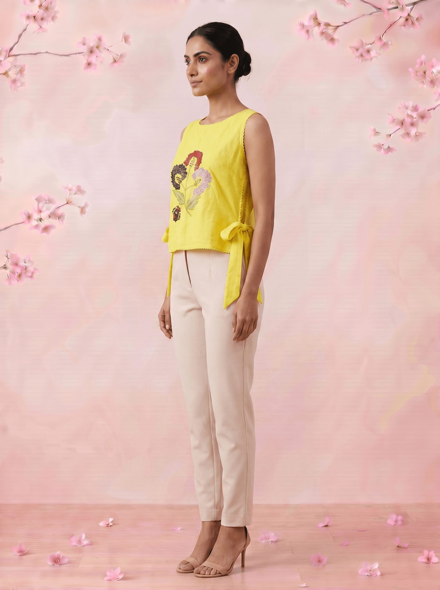Versatile Overtop Delicate Floral Embroidery With Side Knot Overtop - Western Era Tops for women