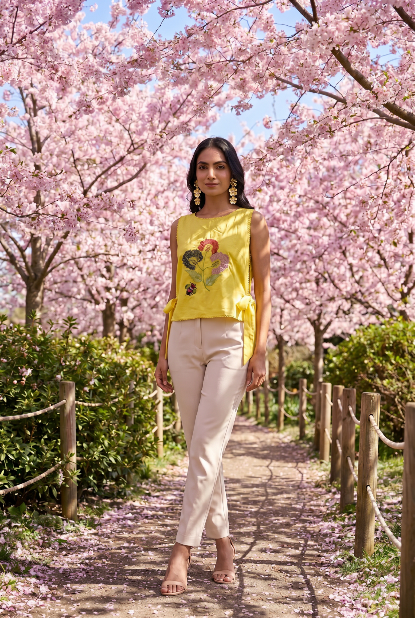 Versatile Overtop Delicate Floral Embroidery With Side Knot Overtop - Western Era Tops for women