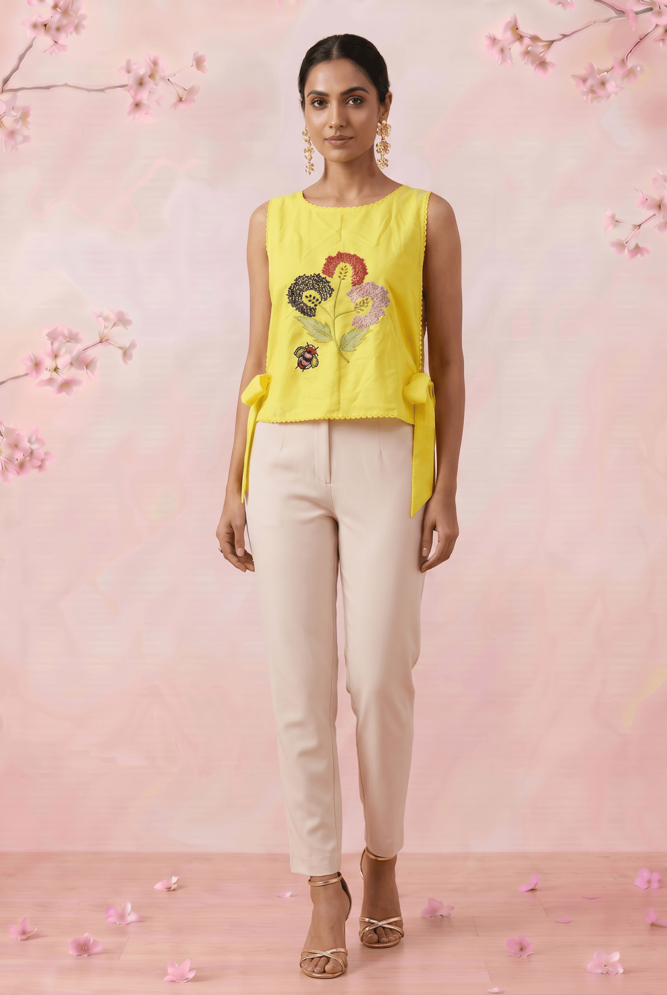 Versatile Overtop Delicate Floral Embroidery With Side Knot Overtop - Western Era Tops for women