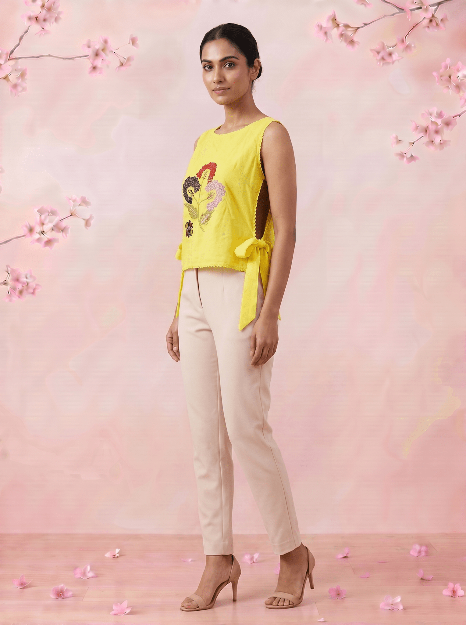 Versatile Overtop Delicate Floral Embroidery With Side Knot Overtop - Western Era Tops for women