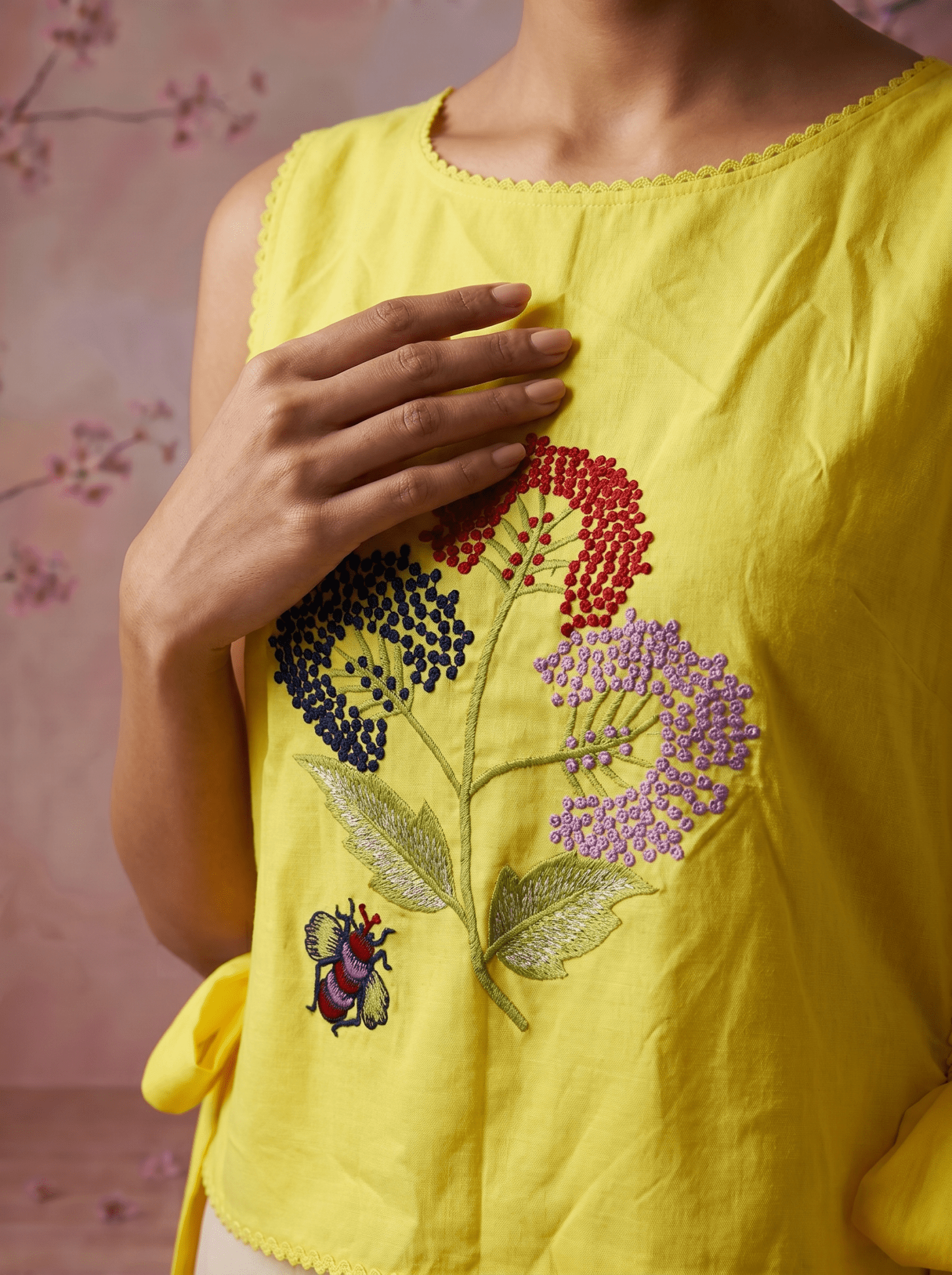 Versatile Overtop Delicate Floral Embroidery With Side Knot Overtop - Western Era Tops for women