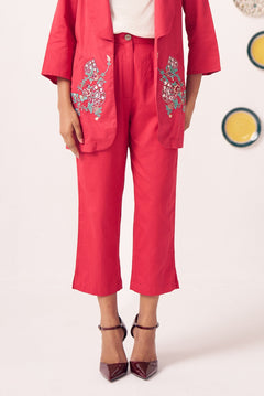 Veyona Red Regular Fit Cotton Trouser - Western Era trousers for women