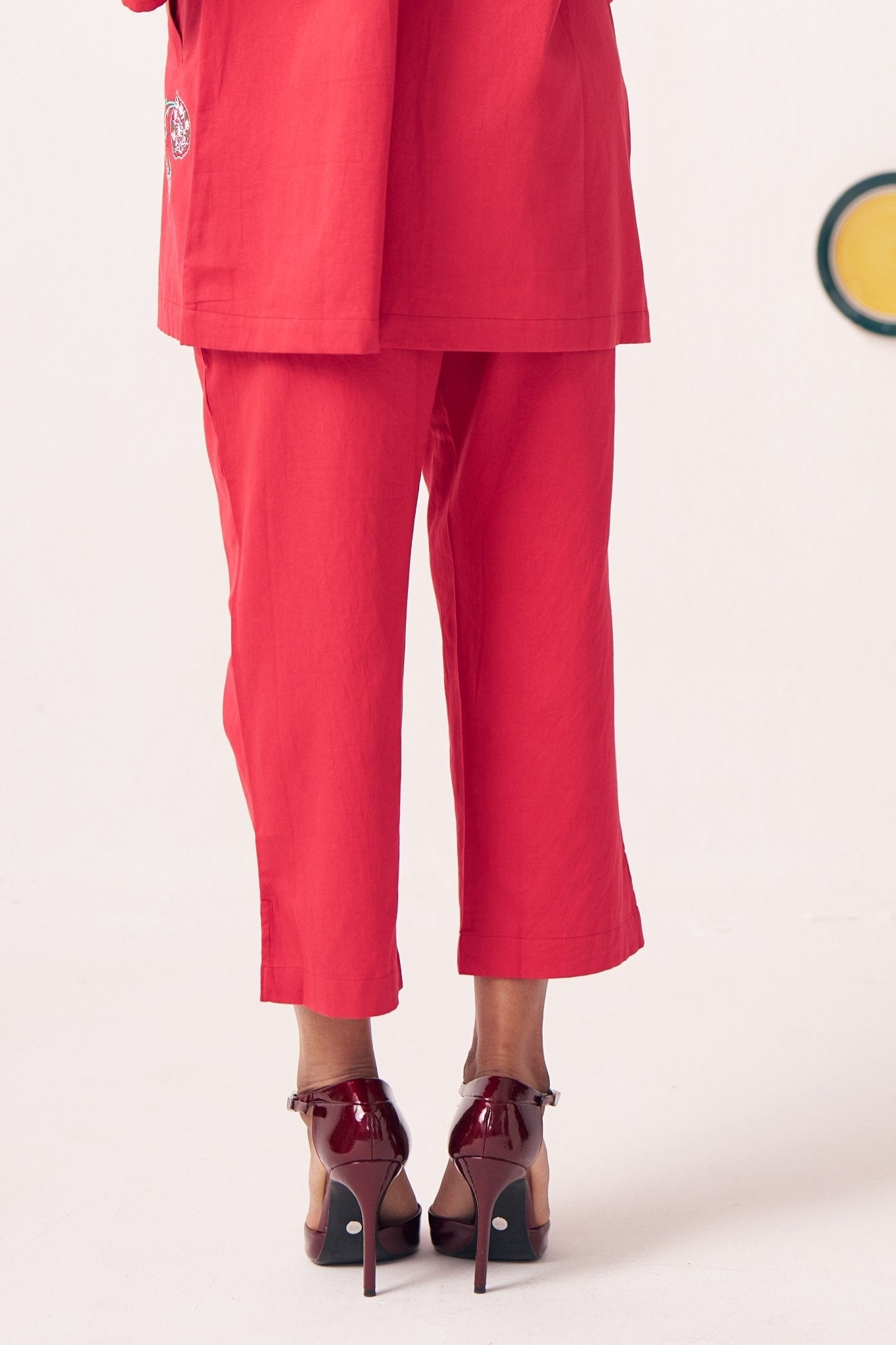 Veyona Red Regular Fit Cotton Trouser - Western Era trousers for women