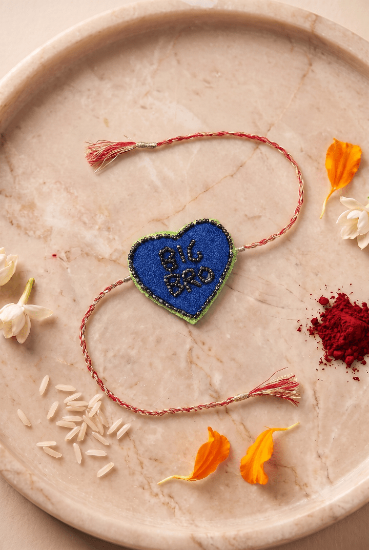 Vibrant Blue Heart Shaped Bead Work Rakhi - Western Era Rakhi for women