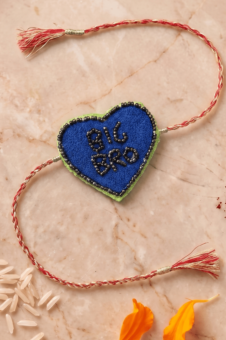 Vibrant Blue Heart Shaped Bead Work Rakhi - Western Era Rakhi for women