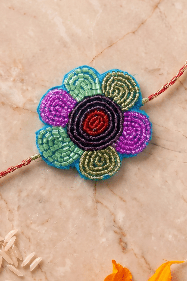 Vibrant Floral Motif with Multicolor Beadwork Rakhi - Western Era Rakhi for women