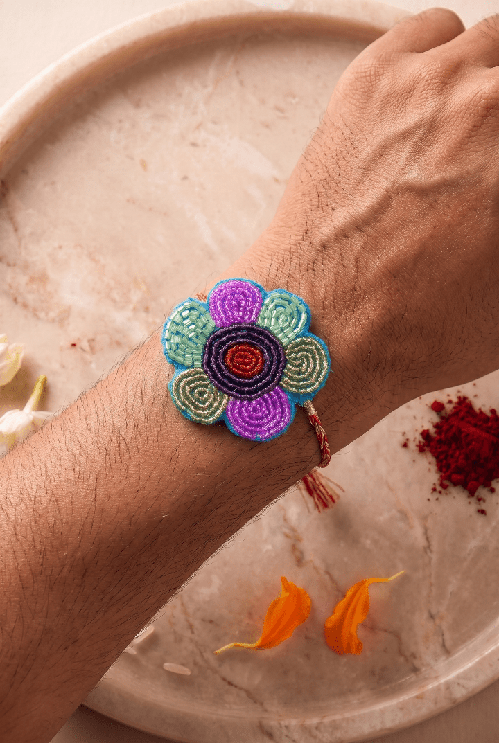 Vibrant Floral Motif with Multicolor Beadwork Rakhi - Western Era Rakhi for women