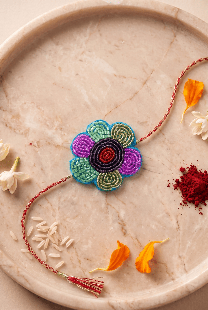Vibrant Floral Motif with Multicolor Beadwork Rakhi - Western Era Rakhi for women